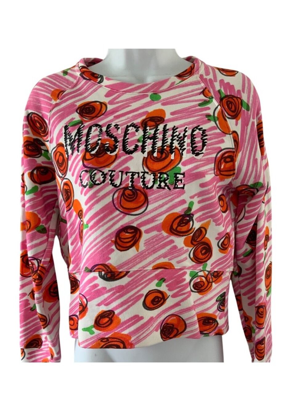 Moschino Couture Womens Sweatshirt With Pink & Orange Rose Print Size 42 (US 8)